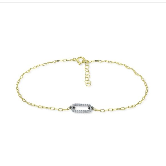 NWT Giani Bernini CZ Pave Link Ankle Bracelet in Sterling Silver & 18k GoldPlate - Picture 1 of 2